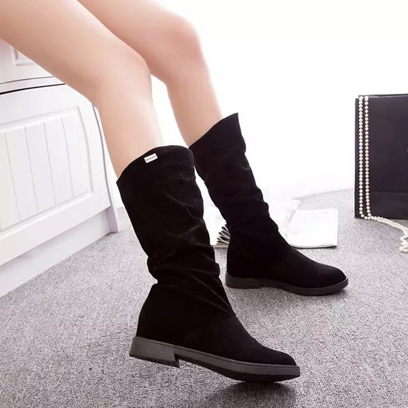 Thu đông 2018 mới Anh thấp thấp với bốt cao gầy skinny nữ bốt dày đế bằng ống dài boot cổ ngắn nữ