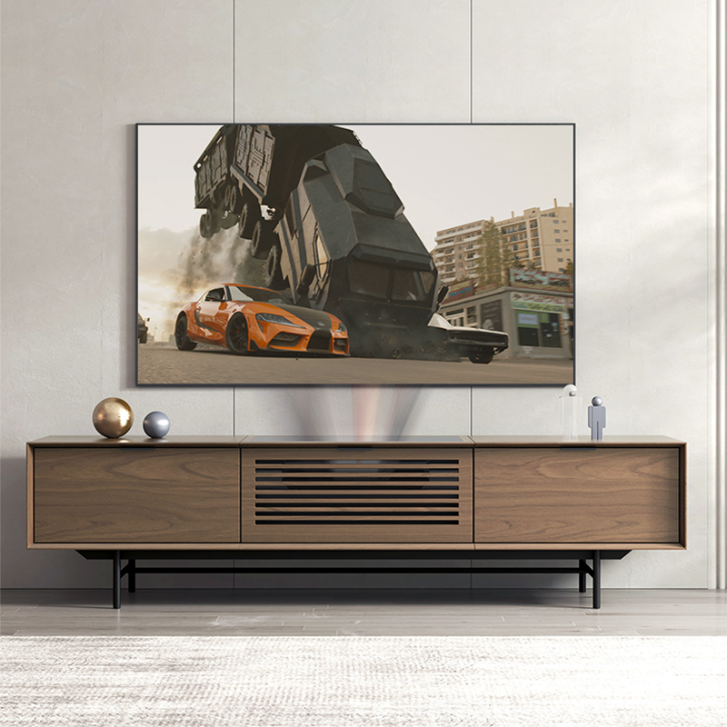 Nordic Walnuts Wood Color Laser TV Cabinet Haixin 75 Inch Small Family Type High Leg Special Cabinet Modern Brief