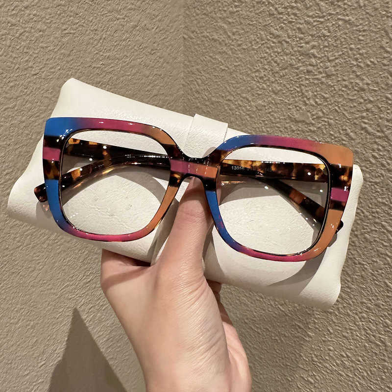 2024 Korean Style New Large Frame Rainbow-Colored Fashion Trendy Street Style Personality Big Face Slimming Square Plain Mirror Frame
