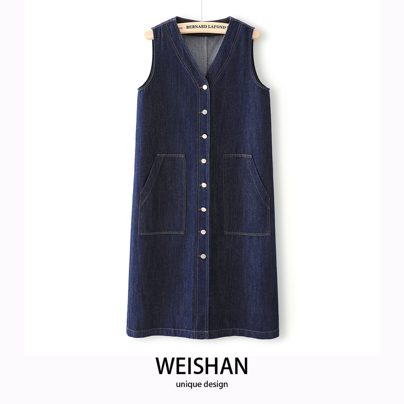 Summer Denim Dress 2025 New Korean Style Age-Reducing College Style Fashionable Simple Design Denim Long Tank Dress