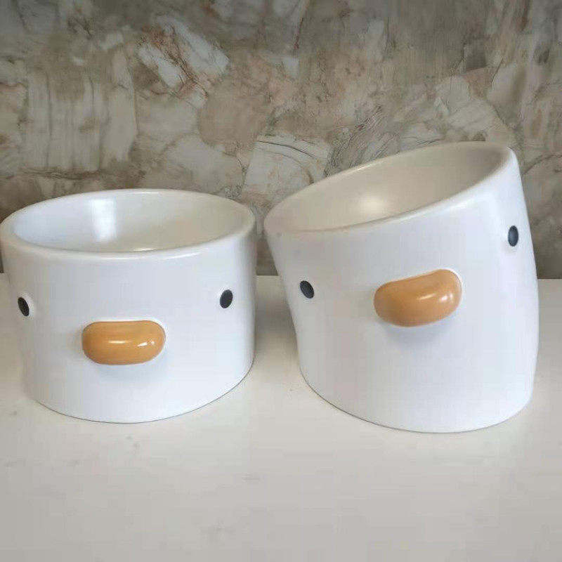 PURROOM pet cat bowl chick ceramic oblique mouth flat mouth kitten medium-sized anti-knock protection cervical spine food bowl