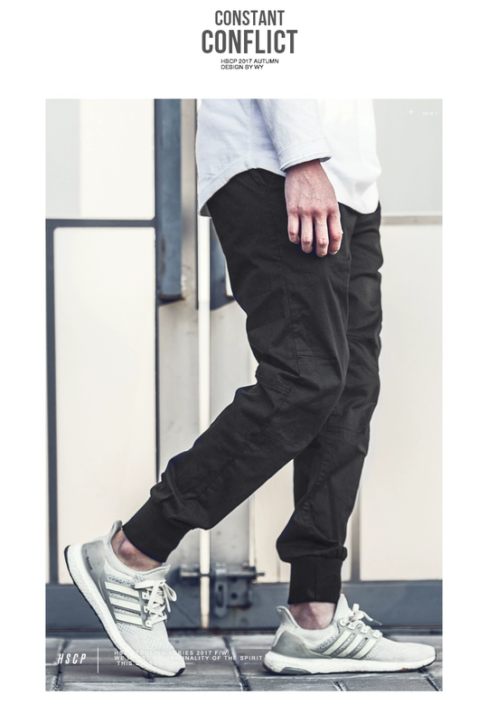 HSCP Châu Âu và Hoa Kỳ thương hiệu đường phố quần rắn màu quần được giặt dệt quần thể thao giản dị nam tự canh chân kín - Quần Jogger
