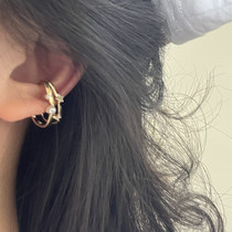 Lou Haha] French gentle zircon pearl profile ear hanging ear bone clip no ear hole female tea series c-shaped earrings