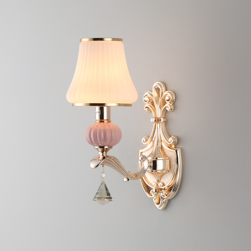 American simple living room single head wall lamp Pink ceramic bedroom bed head lamp Hotel engineering aisle lamp Dining room wall lamp