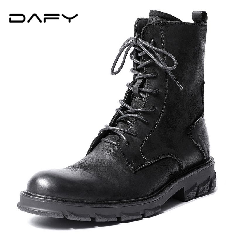 Dafy mid-tube British high-top leather shoes round toe nubuck leather work boots lace-up men's Martin boots leather boots