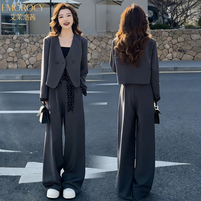 High-End Women's Suit Set 2026 Autumn New Design Blazer with Wide-Leg Pants, Elegant and Slimming Two-Piece Set