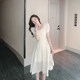 French niche gentle wind chiffon white dress waist slimming long skirt temperament goddess fan skirt women's summer