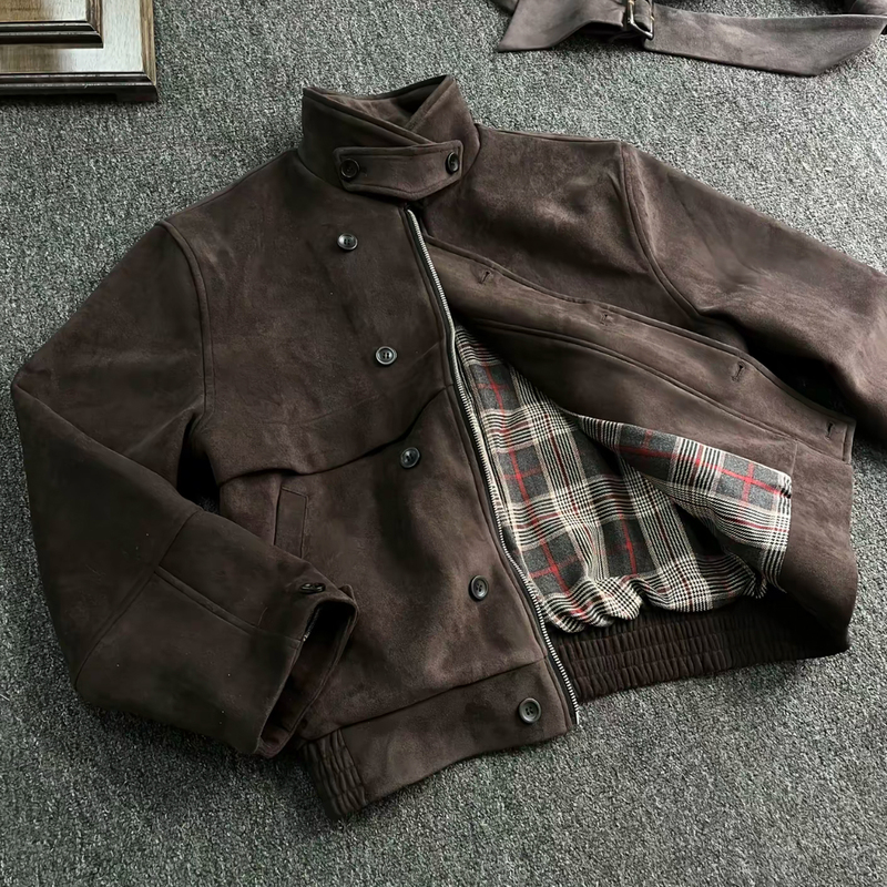 Retro Mocha Hunting Jacket Barn Style Jacket Suede Men's Autumn and Winter American High Street Cleanfit