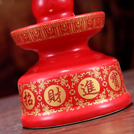 陶瓷酥油灯座红色烛台蜡烛底座家用佛具大红供摆件烛台座一对