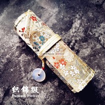 A thousand gold hand-made New Year flower blooming brocade pen national tide Chinese style pen curtain ancient style embroidery roll pen bag