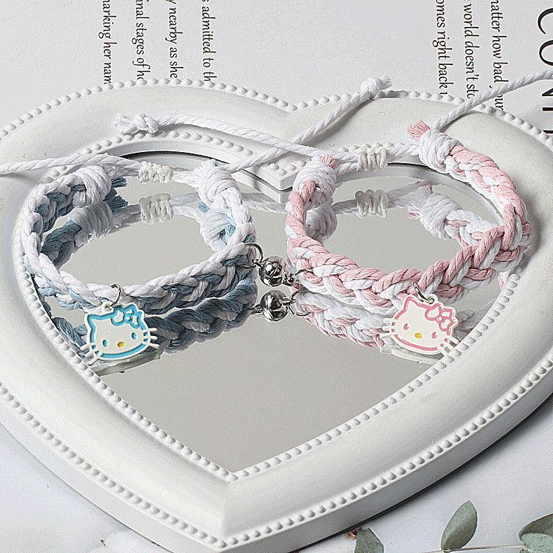 Kt Cat Woven Couple Magnetic Bracelets, Adjustable, High Aesthetic Value, Gift for Best Friend, Matching Bracelets, 520 Gift, Small Bracelet