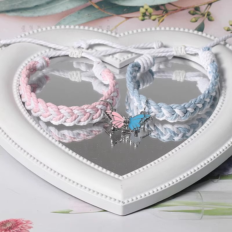Butterfly Magnetic Woven Couple Bracelets, Adjustable, High Aesthetic Value, Small Gift for Best Friend, Sweet and Fresh Style, Bracelet for Women