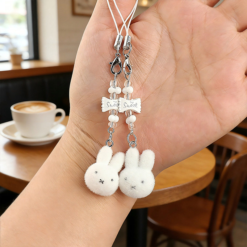Flocked candy bunny pendant, cute and girly, perfect for bags, phone charms, or as a gift for couples or best friends.