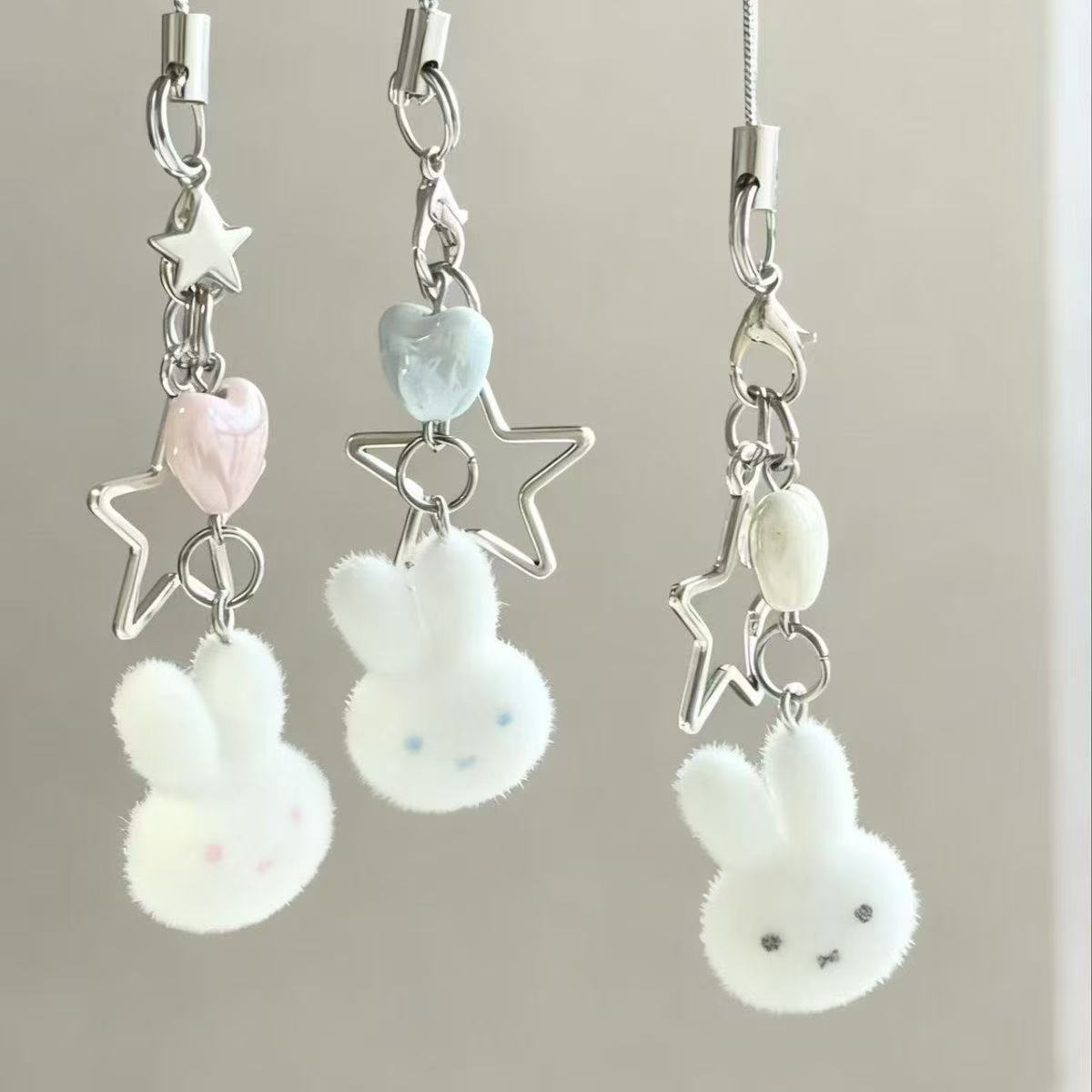 Cute flocked Miffy rabbit phone charm, DIY beaded charm, girly bag, card album pendant, keychain, best friend gift
