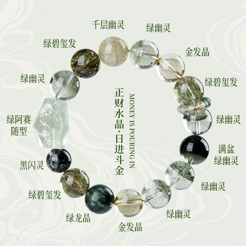 Natural Genuine Green Phantom Crystal Bracelet, Golden Rutilated Quartz Dragon Crystal Bracelet, High-End Style, Wealth-Attracting Women's Model for the Year of Birth Natural Genuine Green Phantom Crystal Bracelet, Golden Rutilated Quartz Dragon Crystal Bracelet, High-End Style, Wealth-Attracting Women's Model for the Year of Birth