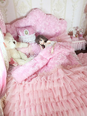 taobao agent BJD doll 3 -point baby bed (non -human) princess quilt -bedding 6 -piece pink custom SD baby house furniture