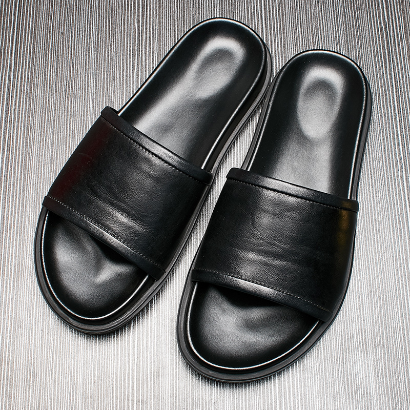European Style Men's Summer Outdoor Trendy Fashion Slip-On Sandals Casual Non-Slip Soft Sole Genuine Leather Sandals for Men