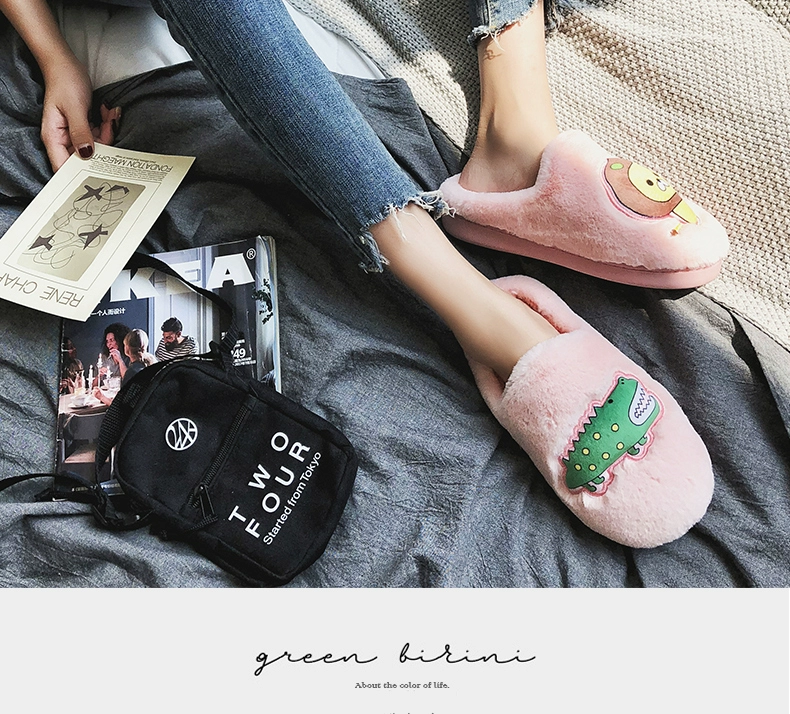 Đôi dép nữ mùa đông thời trang dễ thương trong nhà giày tháng 2018 phiên bản mới của Hàn Quốc của dép đế dày không trơn