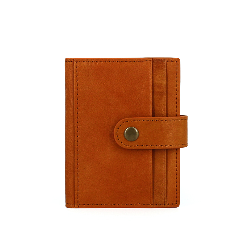 First layer cowhide small card holder men's leather wrinkled retro card holder girls handmade buckle multi-card mini coin purse