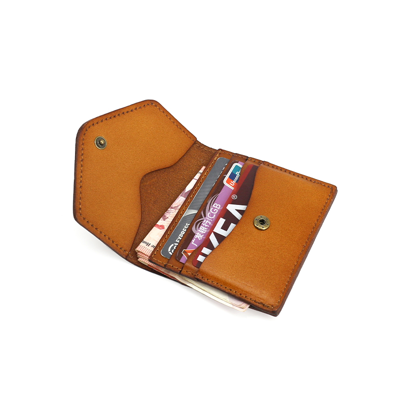 Genuine leather vegetable tanned first layer cowhide coin purse women's envelope card holder men's retro short card clip wallet literary art