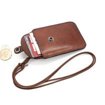 Hand-Planted Tannic Bull Leather Sleeve Retro Genuine Leather Hanging Neckline Bus Card Bag Mini Chest Card Portable Zero Wallet Tide