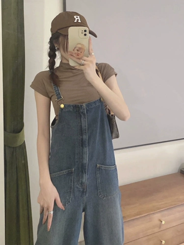 Летние японские джинсовые дизайнерские штаны, приталенный комбинезон, свободный прямой крой, высокая талия