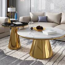 Light luxury marble tea table combination round home designer simple stainless steel small apartment living room rock board tea table