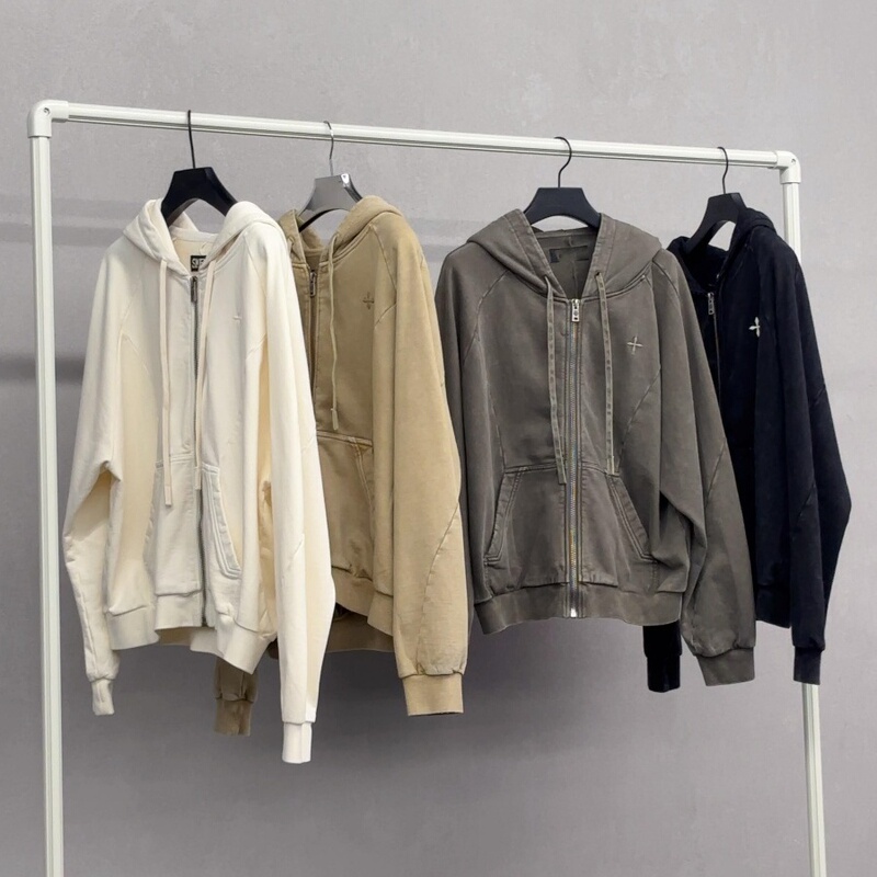 High-Quality Wild Retro Loose-Fitting Sports Sweatshirt Hoodie with Unique Design, Washed and Distressed Pure Cotton Hooded Jacket