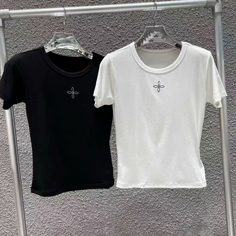 Premium Cross-Print Acetate Slim-Fit Tee, Classic Versatile Slimming Short-Sleeve Design with Back Print T-Shirt