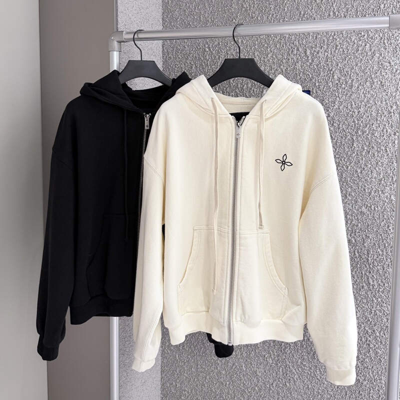 High-Quality Trendy Brand Cross Statue Zipper Wide-Fit Hoodie Cross Pattern Pullover Sweatshirt Jacket Cardigan Spring and Autumn Black and White