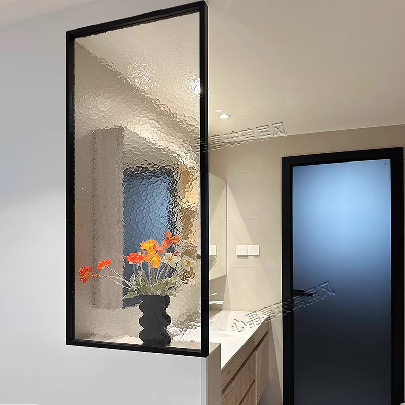 Tempered Water Ripple Stone Pattern Half-Wall Partition Screen for Living Room, Entrance, and Washbasin Art Glass