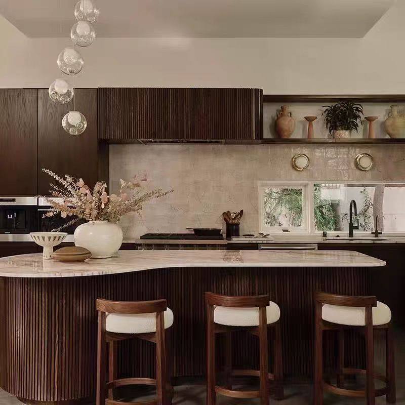 Retro Style Lamb Velvet Makeup Chair Round Stool Designer Dressing Table Chair Home Medium Solid Wood Island Bar Dining Chair