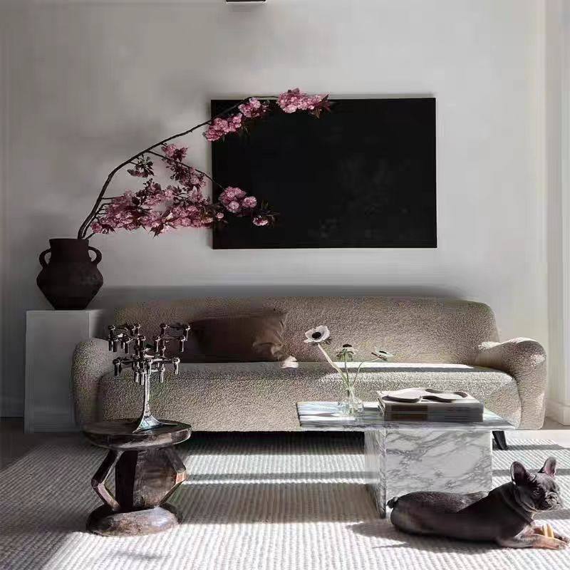 Nordic Minimalist Mid-Century Wabi-Sabi Style Ins Popular Lamb Wool Guesthouse Room Small Apartment Double Fabric Sofa
