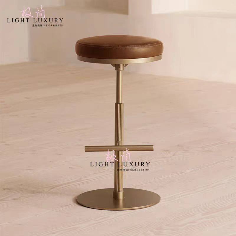 Modern Minimalist Light Luxury Stainless Steel Metal Bar Stool for Bars, Cafes, Ktv, Leather Bar Chair, Front Desk High Stool
