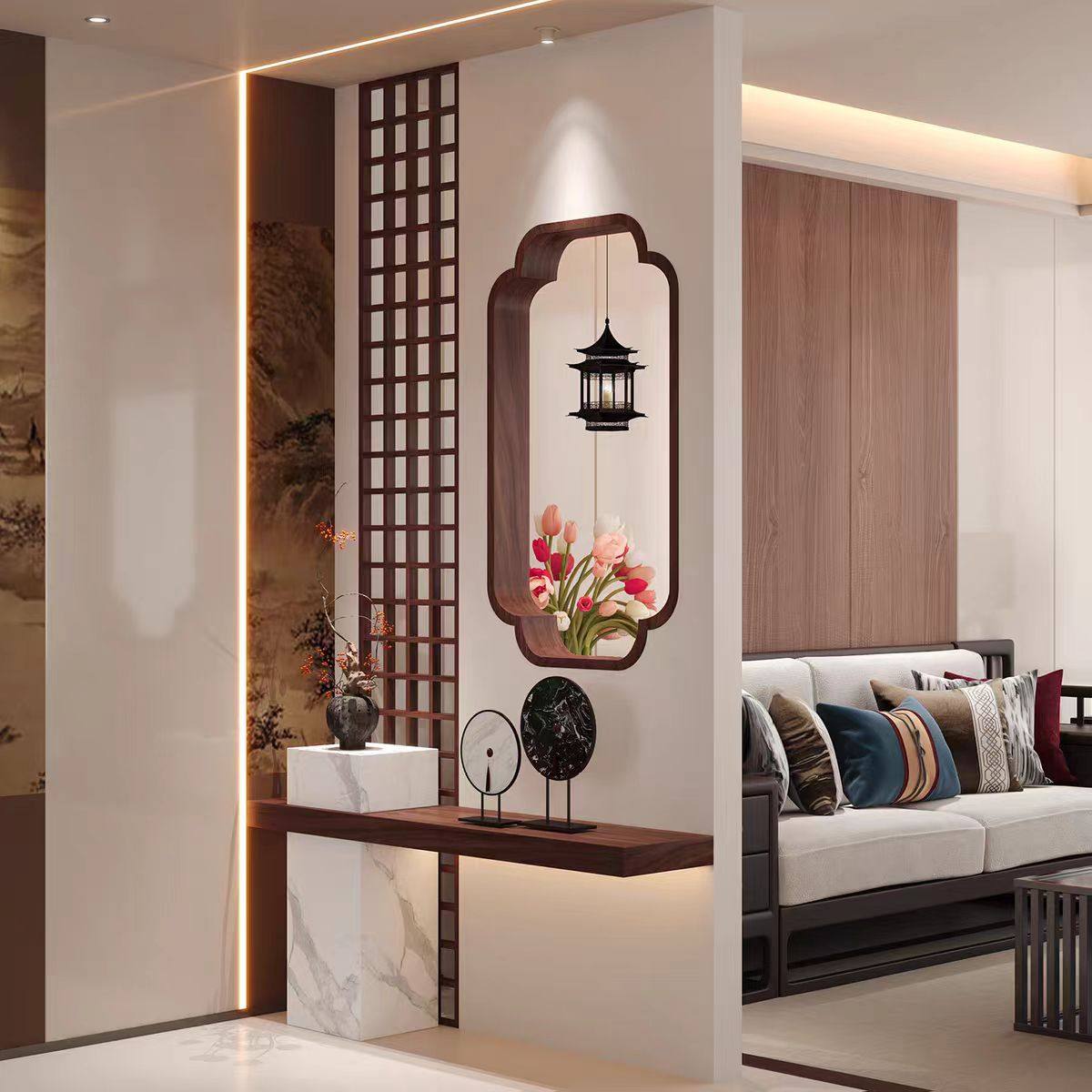 Song-Style Aesthetic Lattice Small Window with a Retro Feel, Song Dynasty Solid Wood Begonia Corner Tea Room Living Room Entrance Door Screen Window