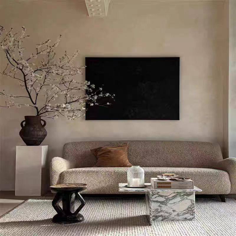 Nordic Minimalist Mid-Century Wabi-Sabi Style Ins Popular Lamb Wool Guesthouse Room Small Apartment Double Fabric Sofa