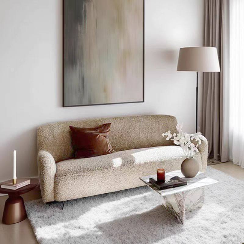 Nordic Minimalist Mid-Century Wabi-Sabi Style Ins Popular Lamb Wool Guesthouse Room Small Apartment Double Fabric Sofa