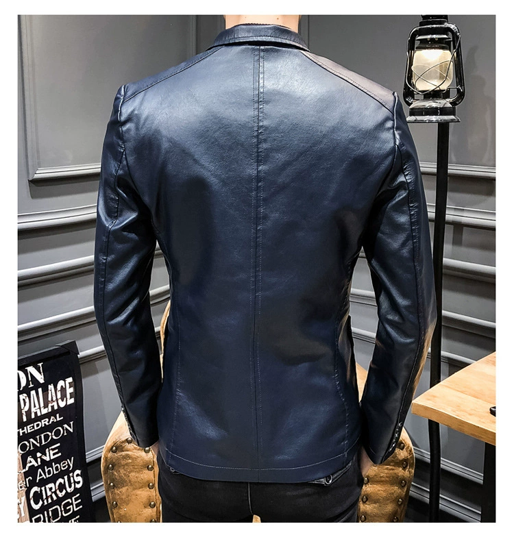 Bộ đồ da nam Suit Suit 2020 Mùa thu mới Áo khoác giản dị Hàn Quốc Slim Lapel Leather Suit Leather Jacket - Quần áo lông thú