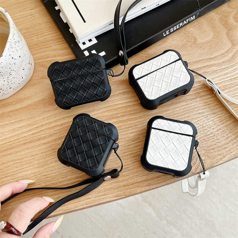 Retro High-End Woven Mesh Suitable for AirPods Pro Apple Bluetooth Earphone Case, AirPods 3Rd Generation Protective Cover, Creative and Simple 1/2 Generation Four-Corner Anti-Drop Case, Huaqiangbei 5Th Generation Black and White Case, Trendy