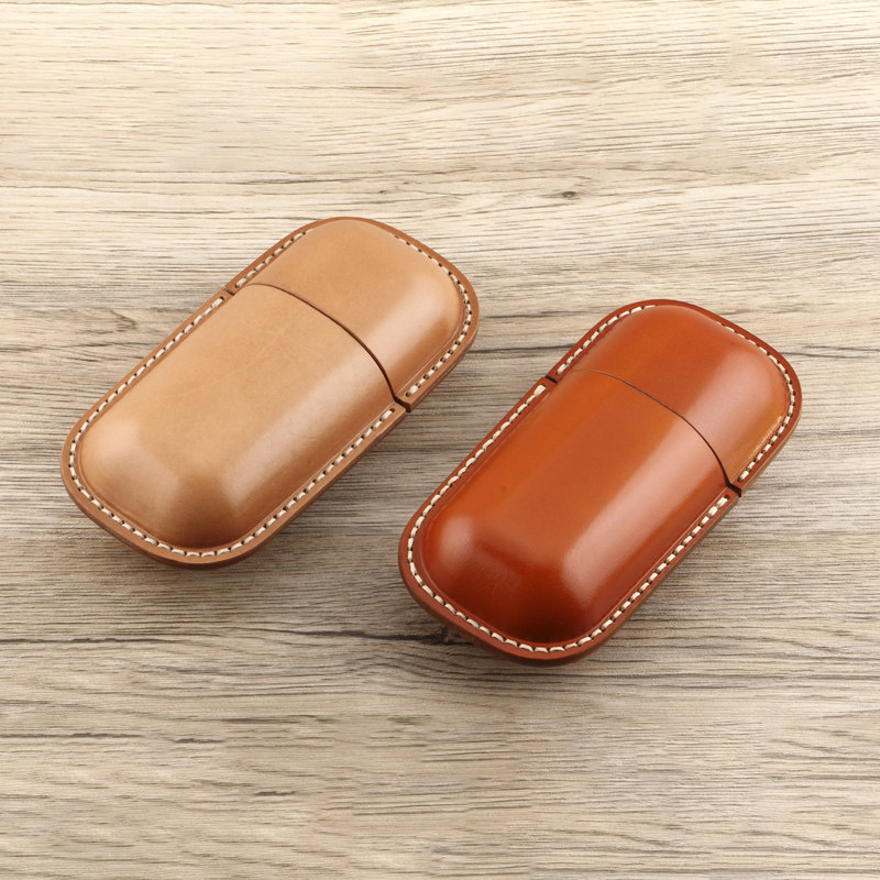Genuine leather glasses case Vegetable Tanned Cow Leather Retro pressure Men and women Near-lens sunglasses Sunglasses Sunglasses Containing Box Hard Leather