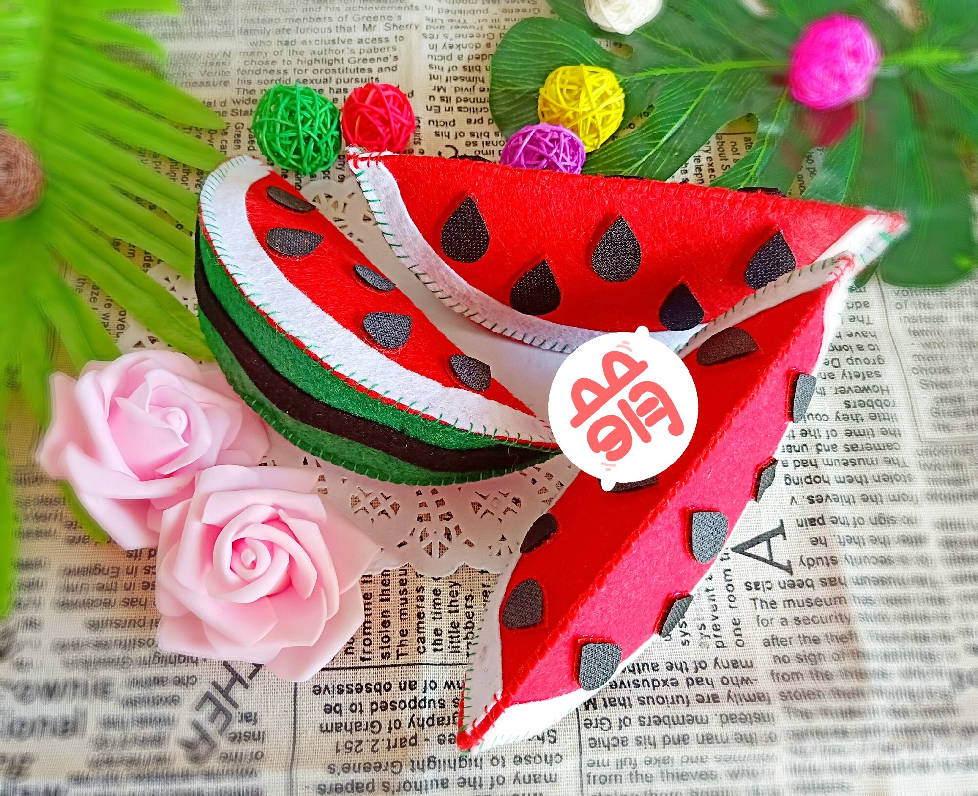 Non-woven fabric watermelon finished melon seeds can be picked and pasted Velcro early education teaching aids children's homework