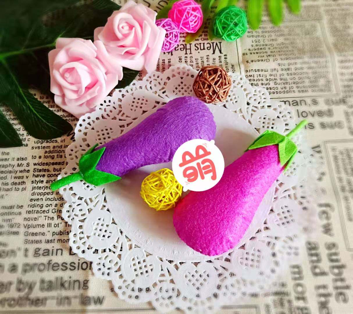 Non-woven handmade diy finished product simulation vegetable eggplant early childhood homework teaching aids model