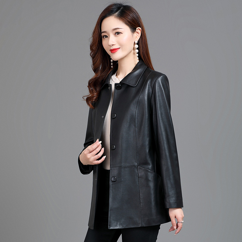 Eight pages melon spring and autumn dress genuine leather dress woman 2022 Haining sheep skin new product middle-aged mother loose short coat