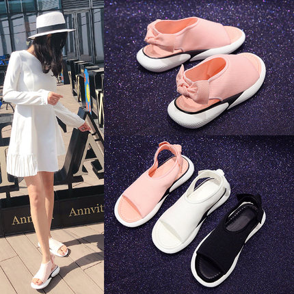 chic仙女港味鱼嘴凉鞋女夏厚底松糕2018新款学生百搭韩版简约平底