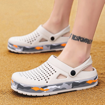 2021 new semi-drag slippers summer sandals mens trend outdoor hole herringword mens non-slip sandals