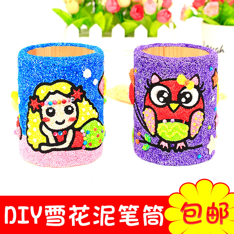 DIY Snowflake Clay Pen Holder Children Creativity Handmade Materials Nursery Wood White Blank Ultralight Pen Holder