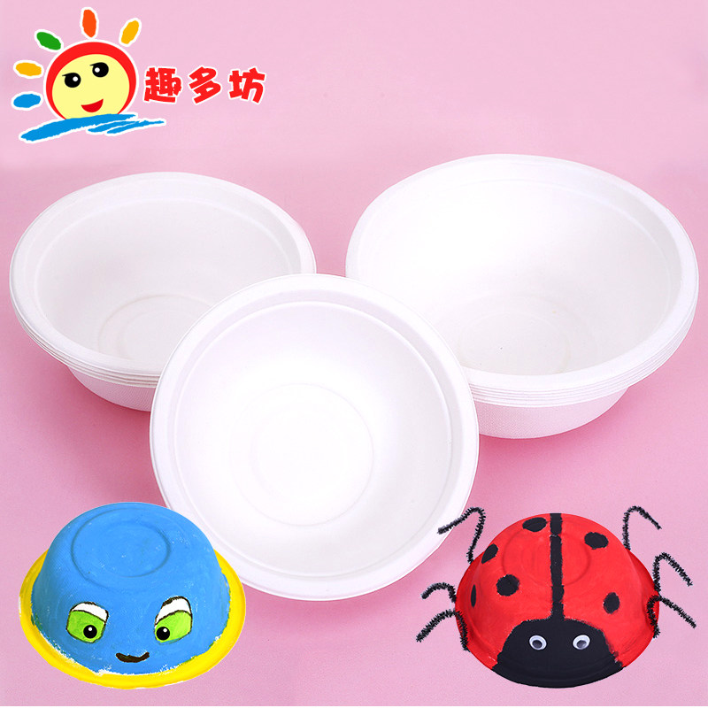 White Paper Bowl Children Handcrafted Painting Graffiti Disposable Paper Bowls Kindergarten Children Handmade materials