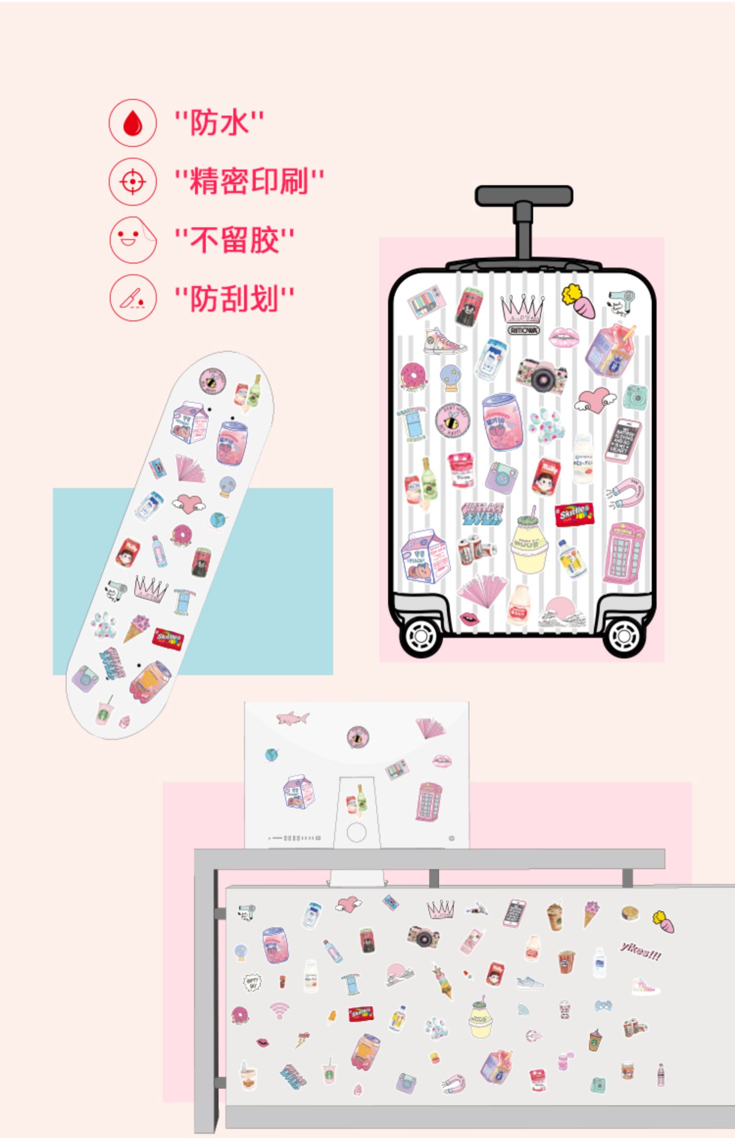 Nữ in vali sticker cô gái dễ thương uống hồng nhỏ vali tươi máy tính dán tường tủ lạnh - Phụ kiện máy tính xách tay decal dán máy tính casio