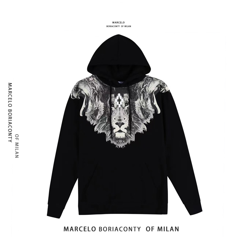 Official Authentic Marcelo Burlon Mb Lion Print Hoodie Unisex Sweatshirt with Hood