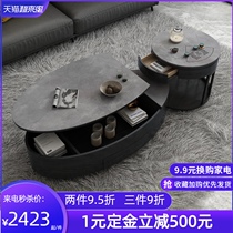 Oval coffee table TV cabinet combination Light luxury modern rock board multi-function Kung Fu tea table living room household small apartment